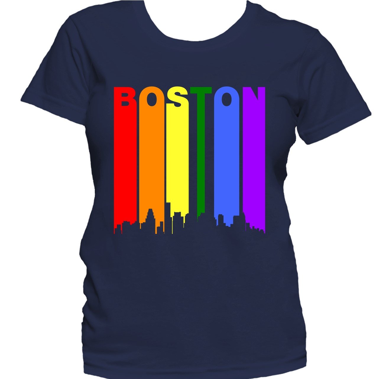 Boston Massachusetts Skyline Rainbow LGBTQ Gay Pride Women's T-Shirt