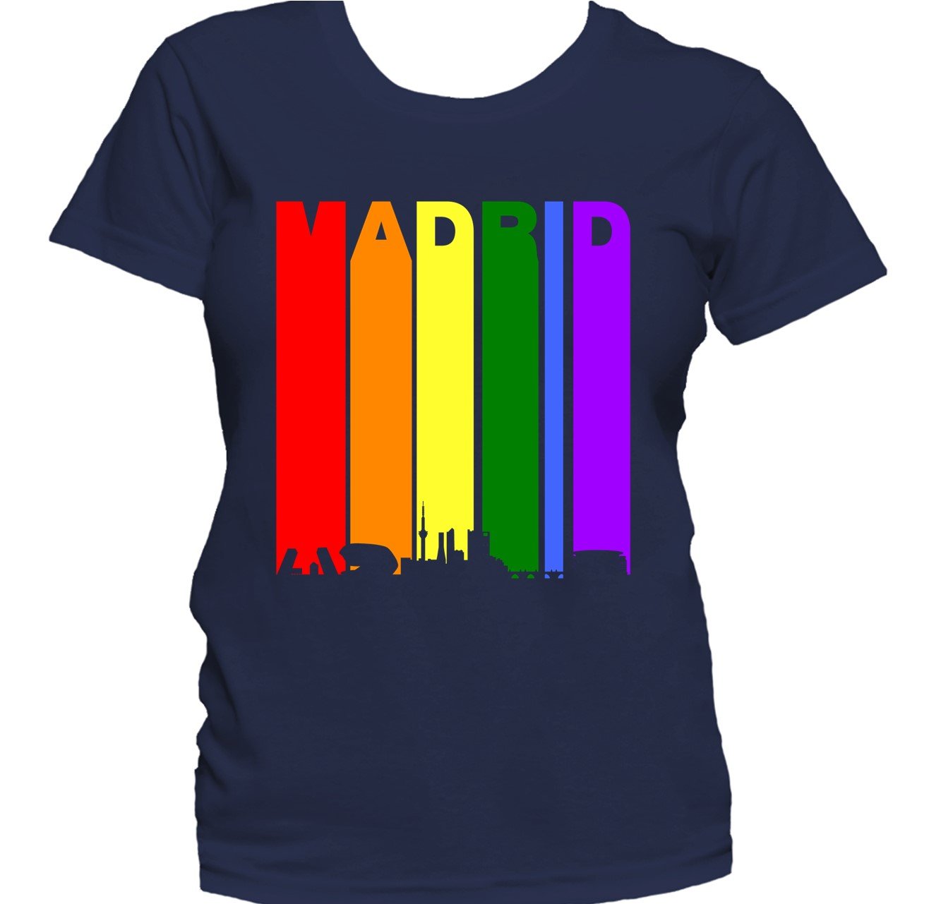 Madrid Spain Skyline Rainbow Skyline LGBTQ Gay Pride Women's T-Shirt