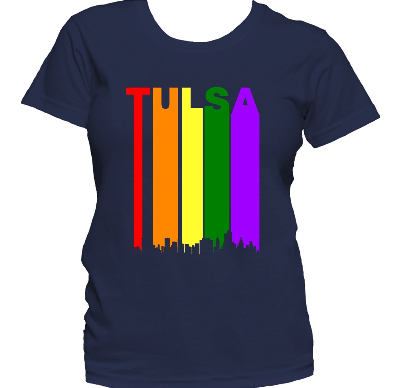 Tulsa Oklahoma Skyline Rainbow Skyline LGBTQ Gay Pride Women's T-Shirt