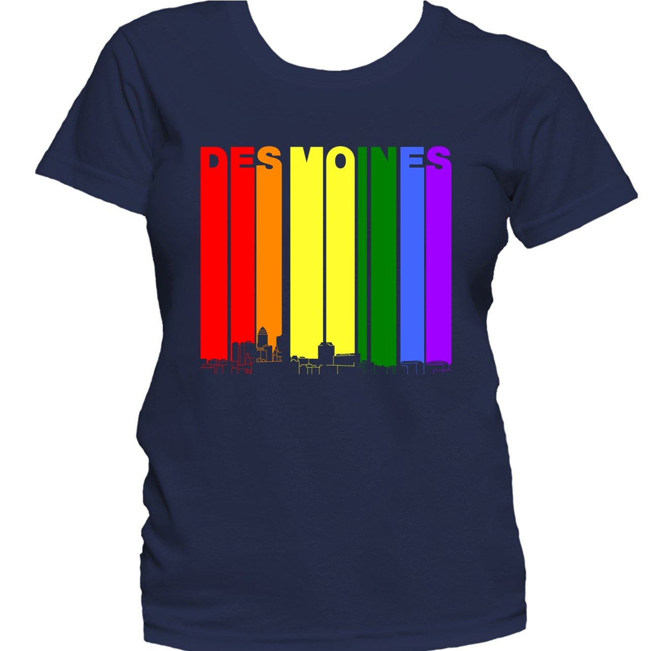 Des Moines Iowa Skyline Rainbow LGBTQ Gay Pride Women's T-Shirt