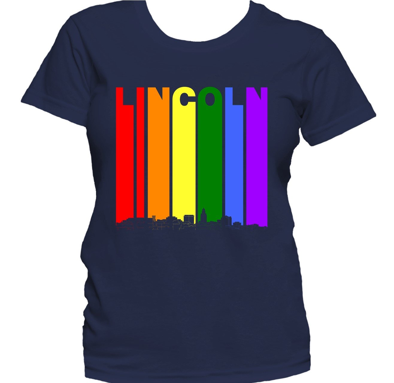 Lincoln Nebraska Skyline Rainbow LGBTQ Gay Pride Women's T-Shirt