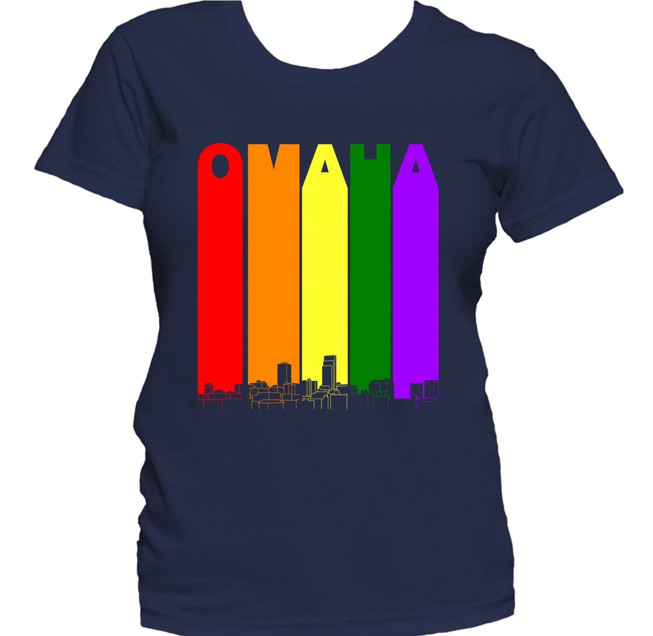 Omaha Nebraska Skyline Rainbow LGBTQ Gay Pride Women's T-Shirt