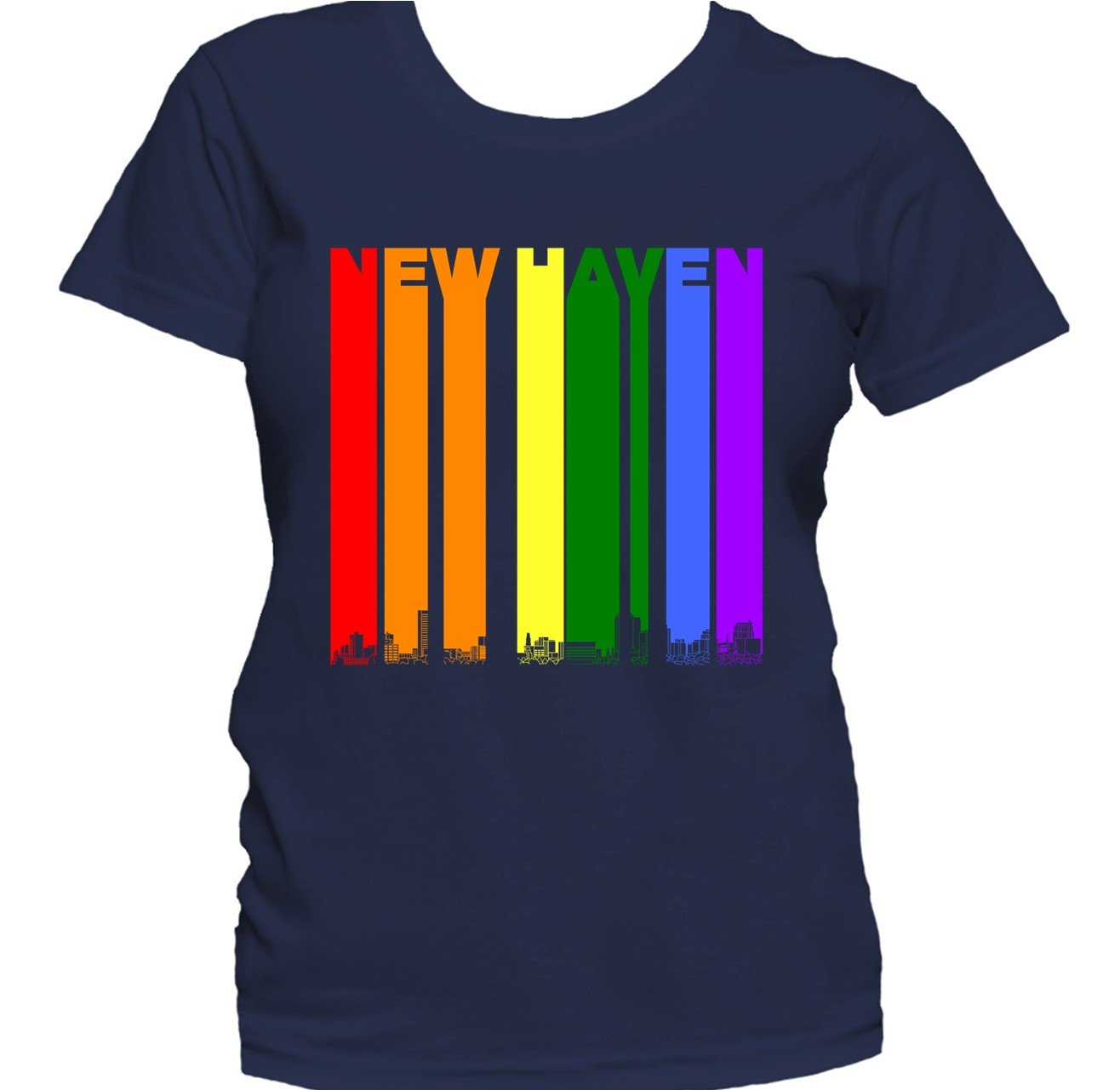 New Haven Connecticut Skyline Rainbow LGBTQ Gay Pride Women's T-Shirt