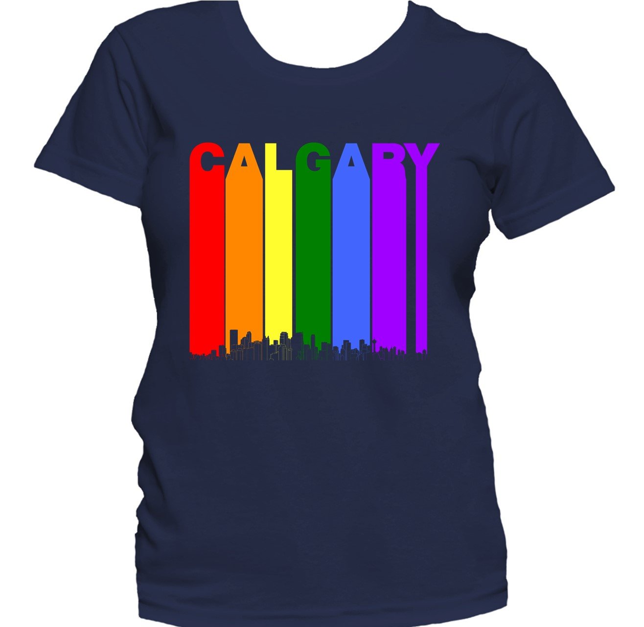 Calgary Alberta Canada Skyline Rainbow LGBTQ Gay Pride Women's T-Shirt