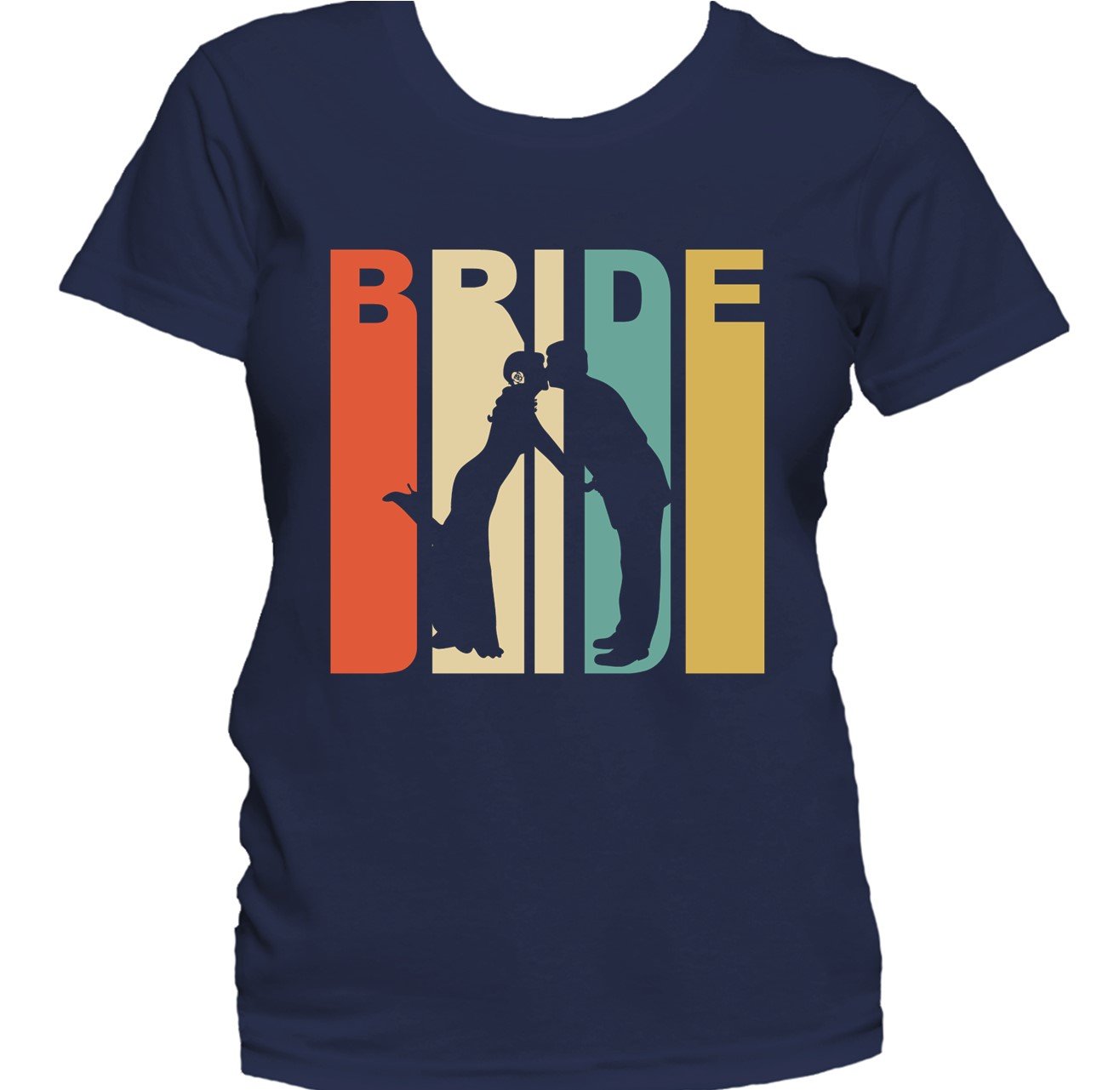 Retro 1970's Style Husband And Wife Silhouette Bride Women's T-Shirt