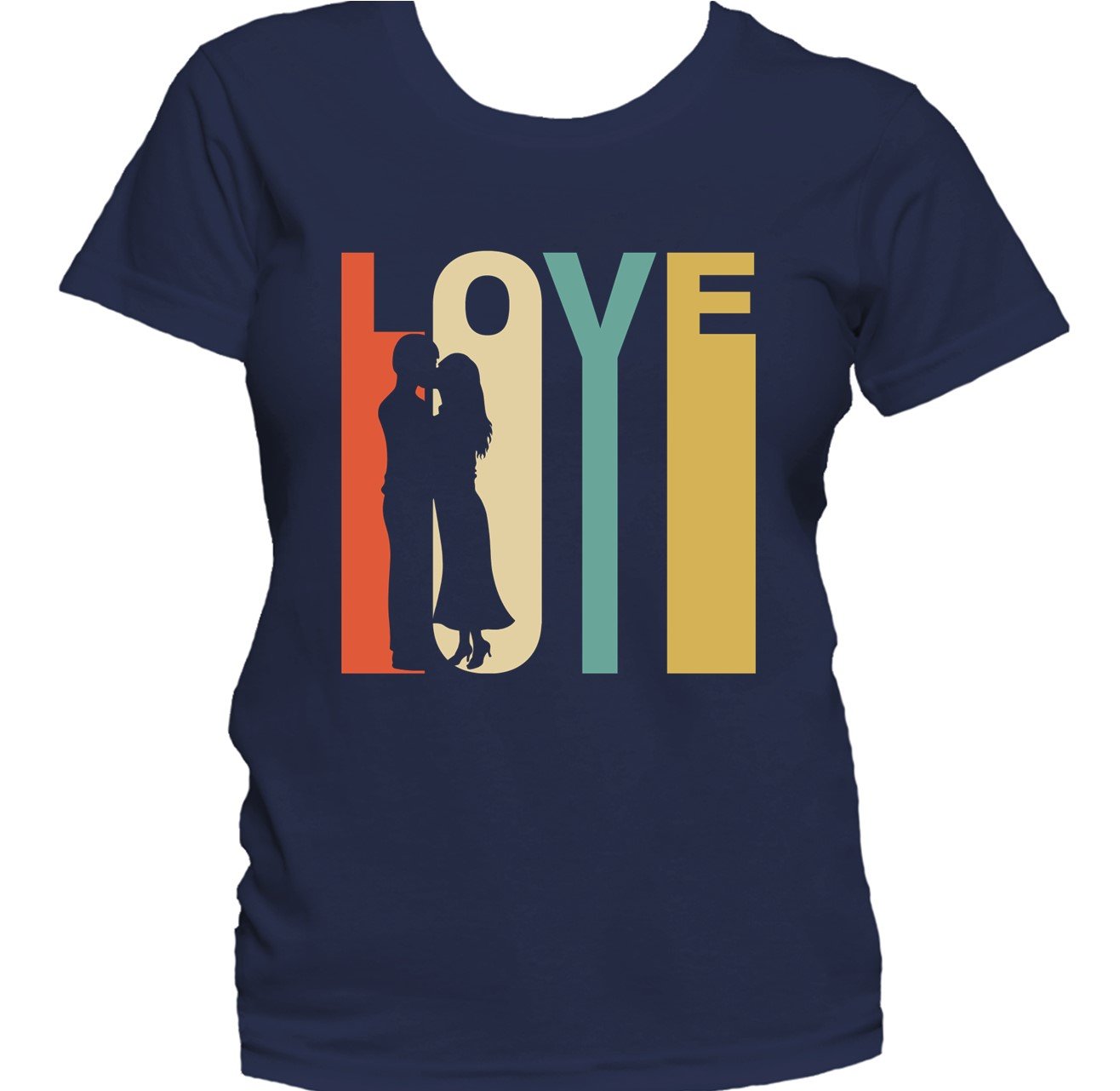 Retro 1970's Style Couple Kissing Silhouette Love Women's T-Shirt