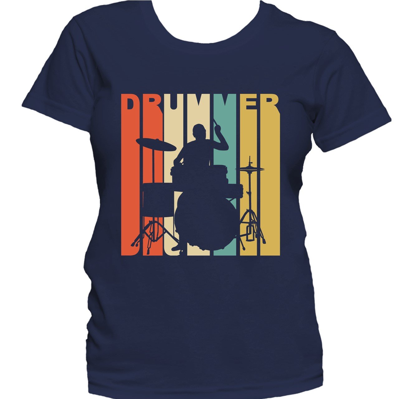 Retro 1970's Style Drummer Silhouette Retro Music Women's T-Shirt