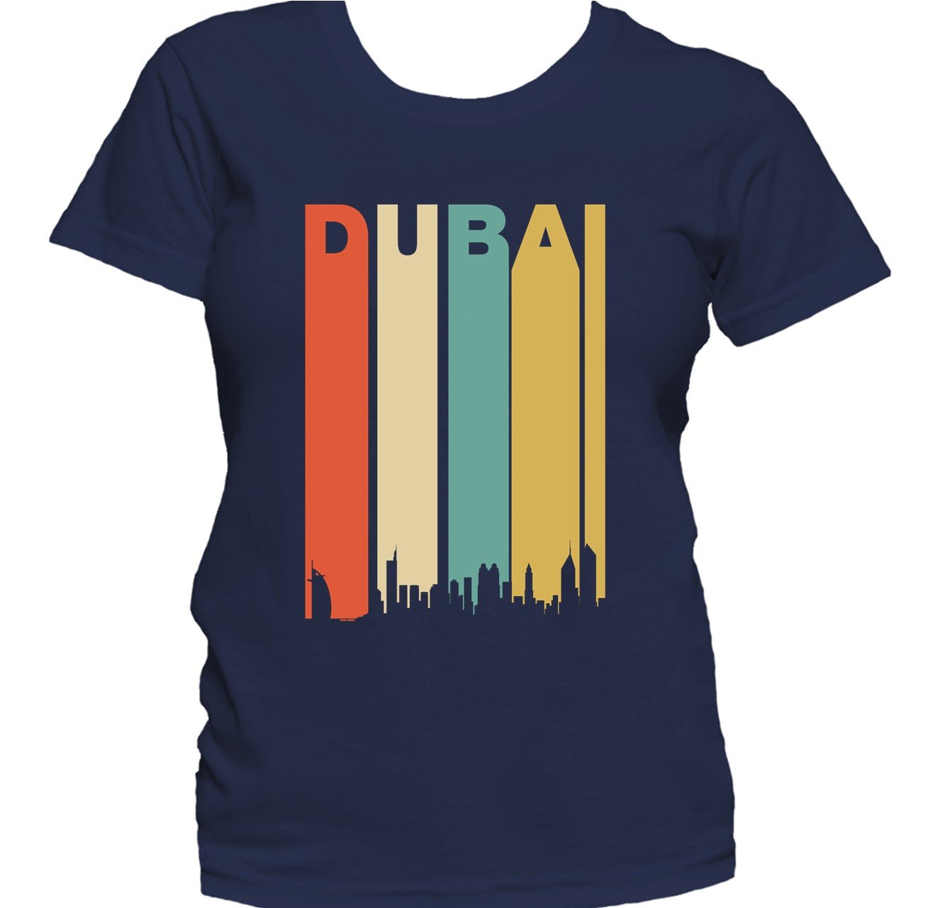 Retro 1970's Style Dubai UAE Cityscape Downtown Skyline Women's T-Shirt