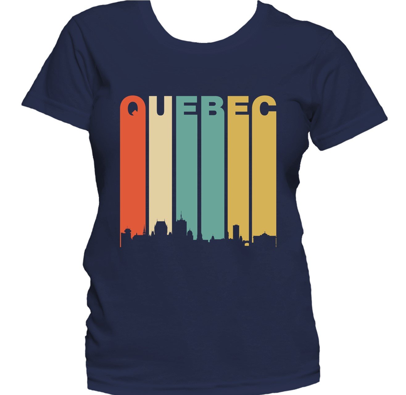 Retro 1970's Style Quebec Canada Cityscape Downtown Skyline Women's T-Shirt