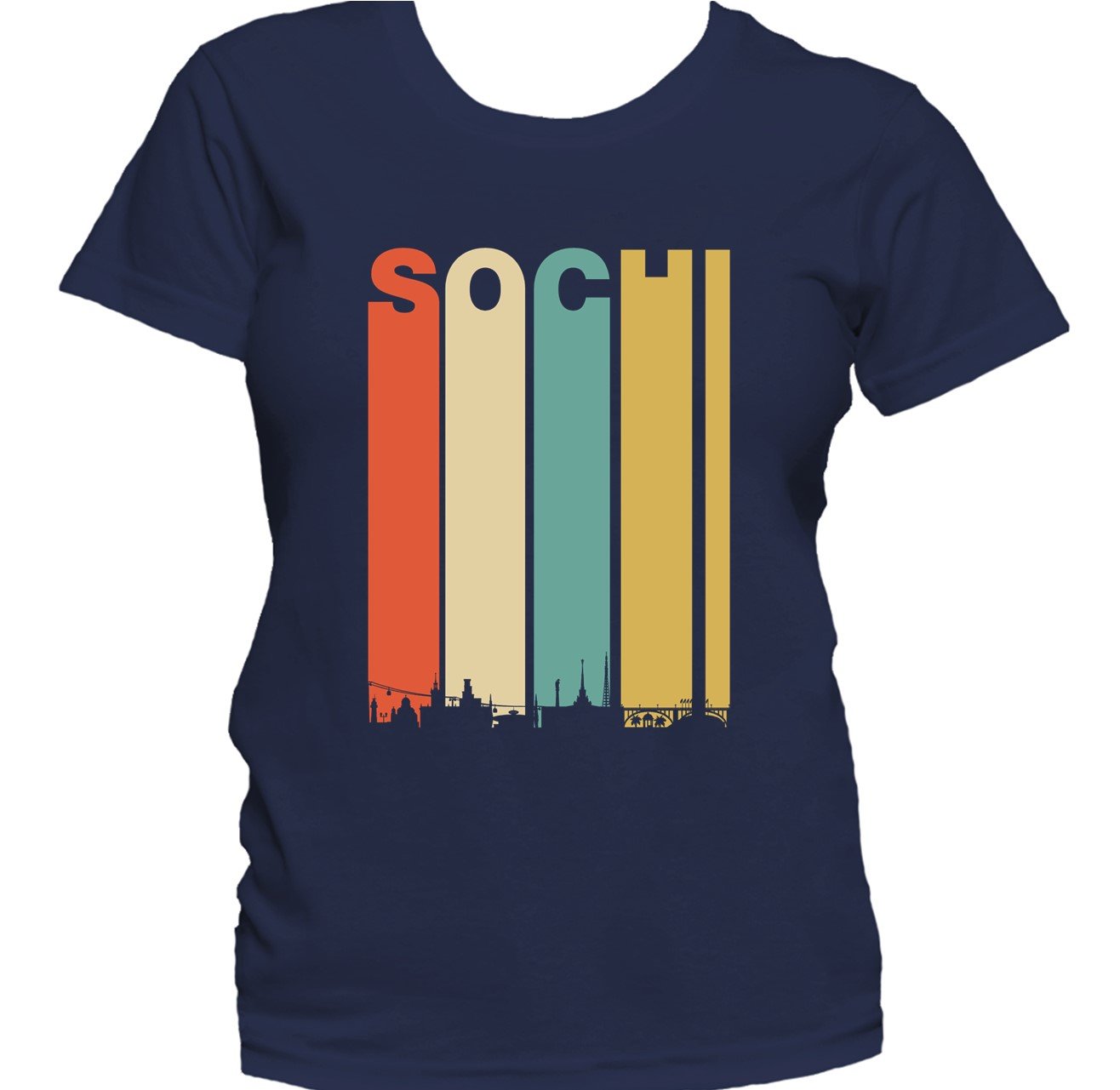 Retro 1970's Style Sochi Russia Cityscape Downtown Skyline Women's T-Shirt