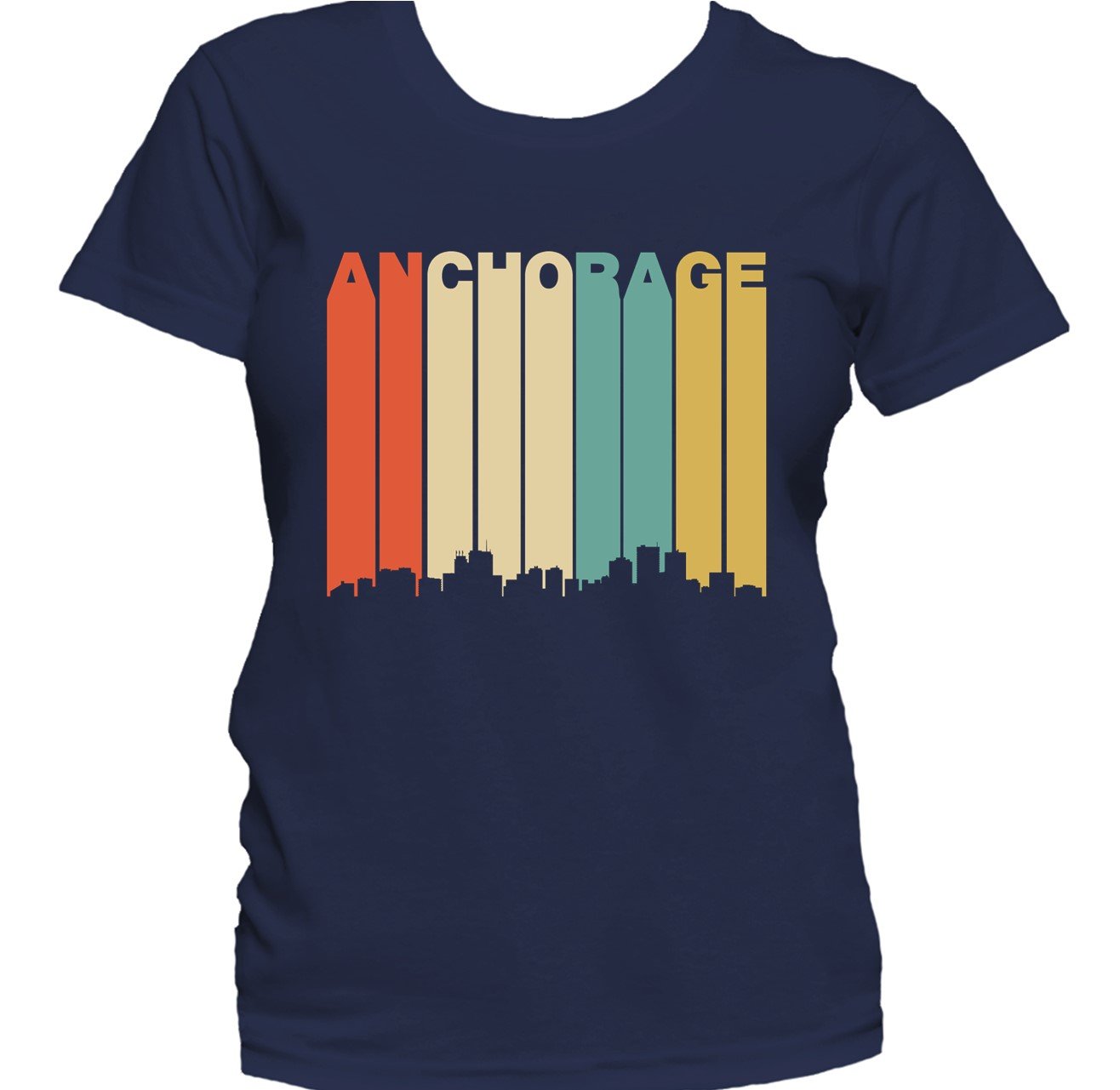 Retro 1970's Style Anchorage Alaska Downtown Skyline Women's T-Shirt