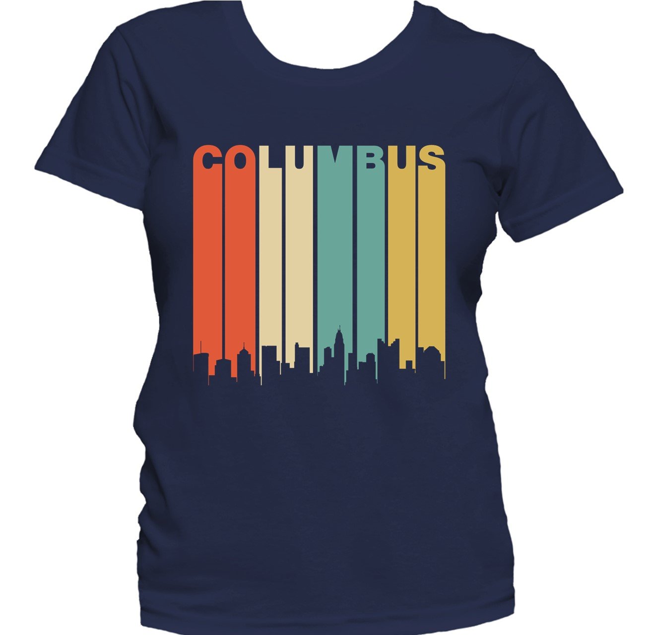 Retro 1970's Style Columbus Ohio Cityscape Downtown Skyline Women's T-Shirt