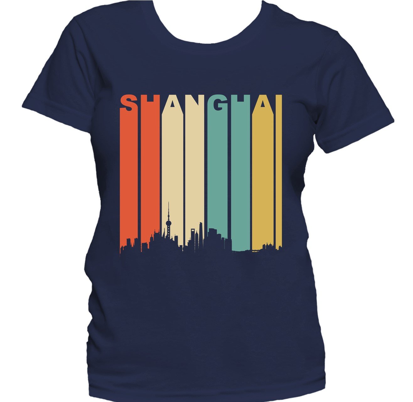 Retro 1970's Style Shanghai China Cityscape Downtown Skyline Women's T-Shirt