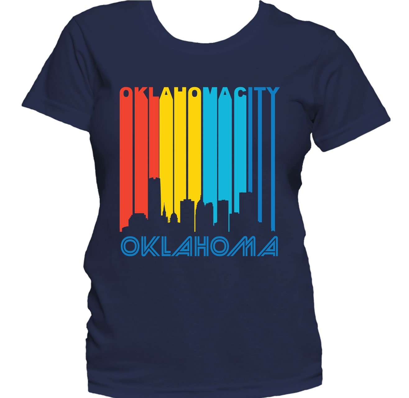 Retro 1970's Style Oklahoma City Cityscape Downtown Skyline Women's T-Shirt