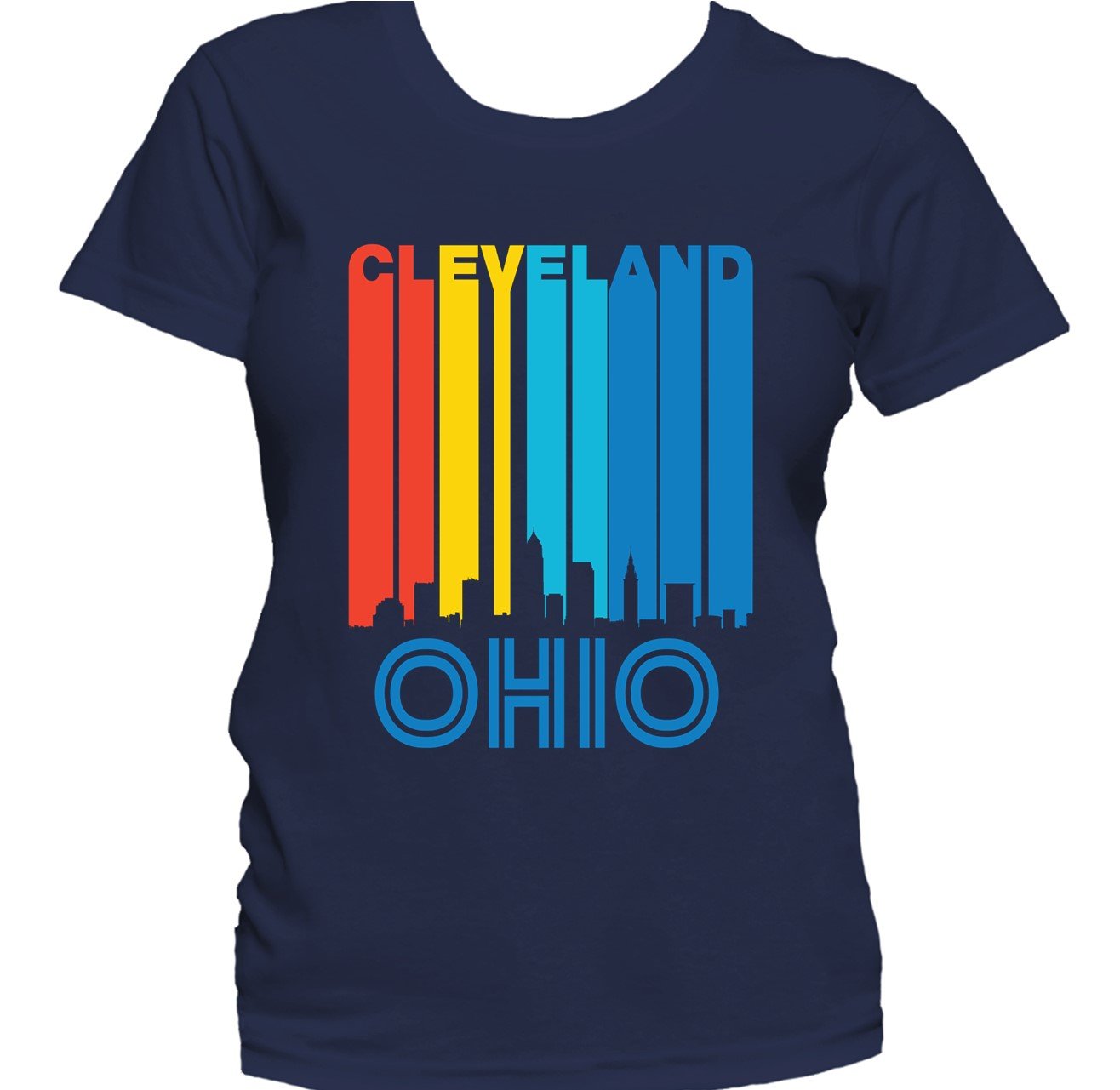 Retro 1970's Style Cleveland Ohio Cityscape Downtown Skyline Women's T-Shirt