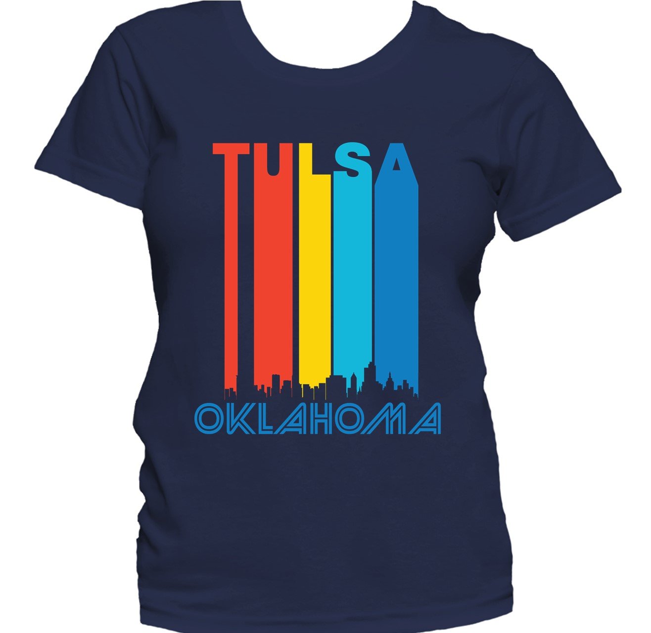 Retro 1970's Style Tulsa Oklahoma Cityscape Downtown Skyline Women's T-Shirt