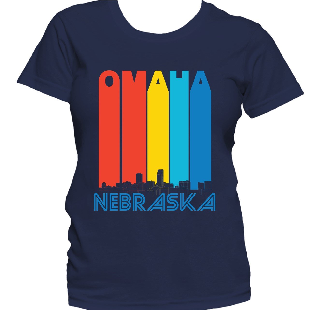 Retro 1970's Style Omaha Nebraska Skyline Women's T-Shirt