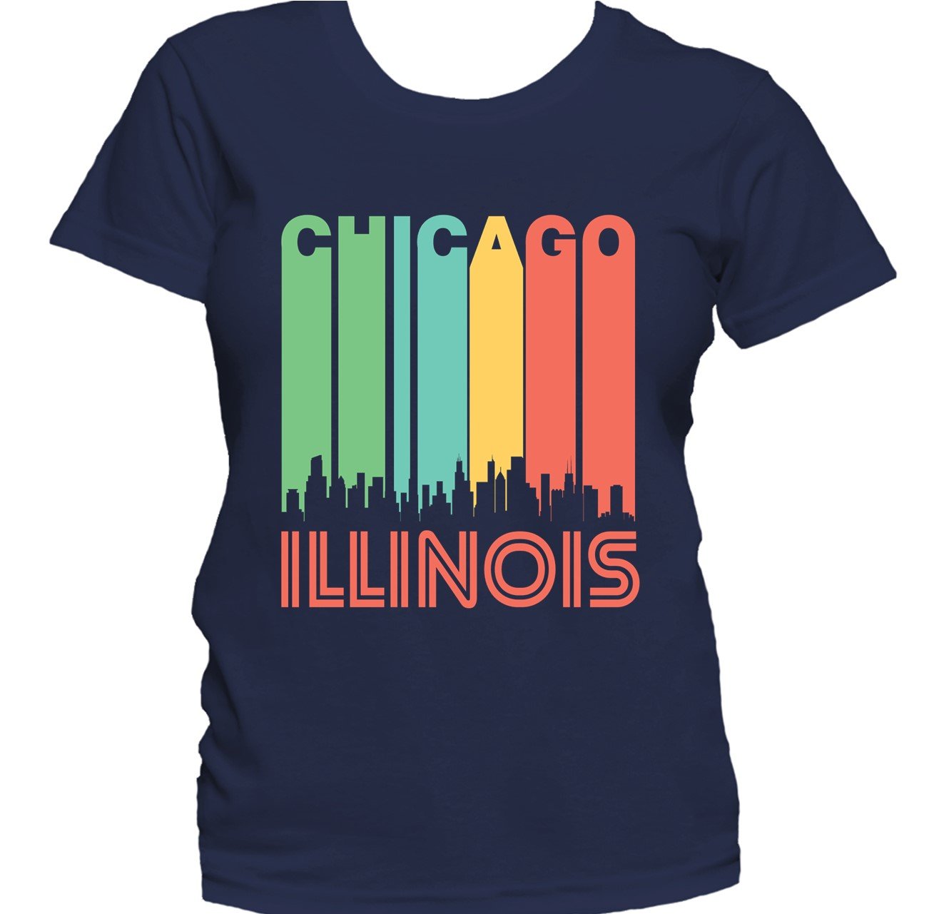 Retro 1970's Style Chicago Illinois Cityscape Downtown Skyline Women's T-Shirt