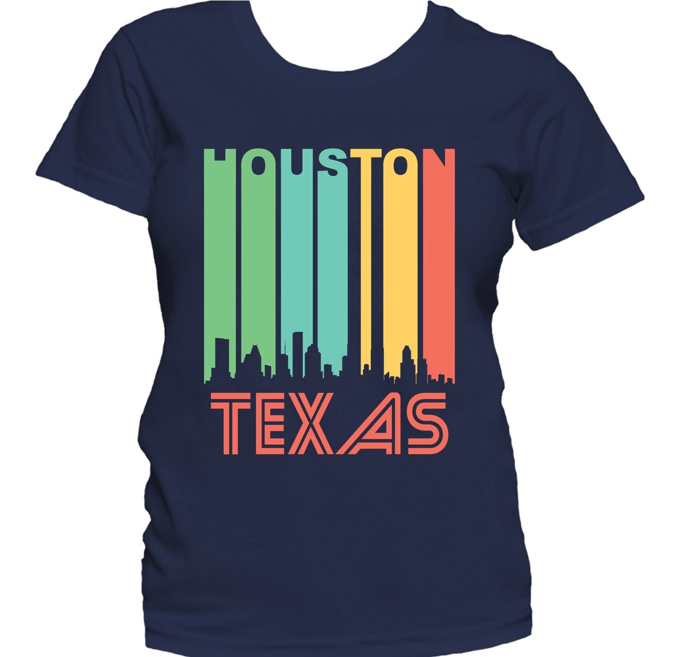 Retro 1970's Style Houston Texas Cityscape Downtown Skyline Women's T-Shirt