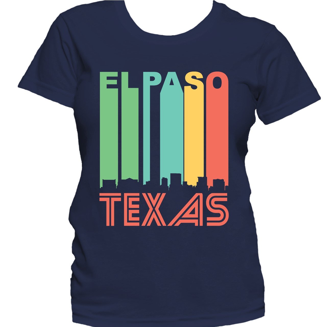 Retro 1970's Style El Paso Texas Cityscape Downtown Skyline Women's T-Shirt