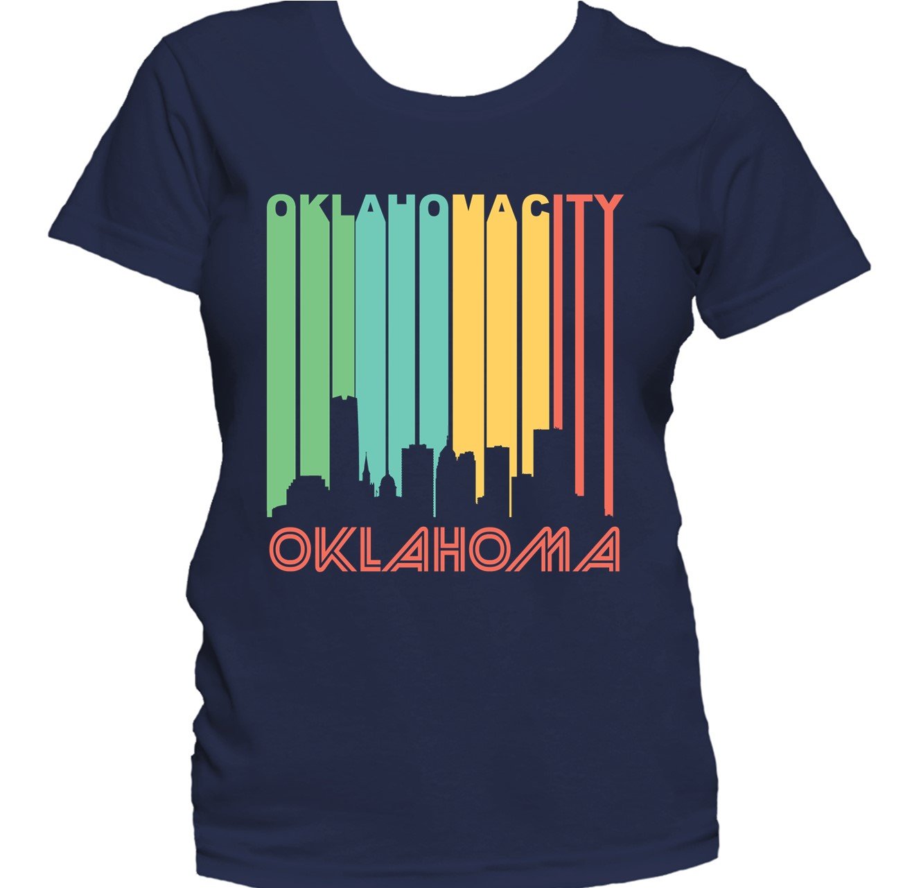 Retro 1970's Style Oklahoma City Cityscape Downtown Skyline Women's T-Shirt