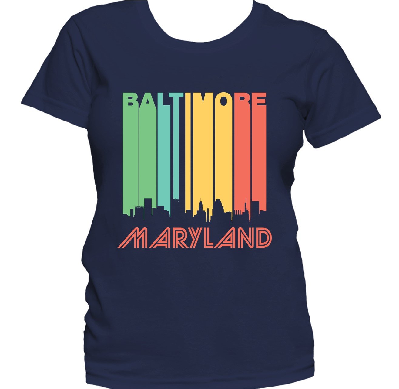 Retro 1970's Style Baltimore Maryland Downtown Skyline Women's T-Shirt