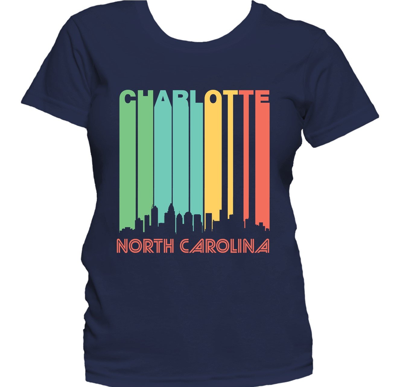 Retro 1970's Style Charlotte North Carolina Downtown Skyline Women's T-Shirt