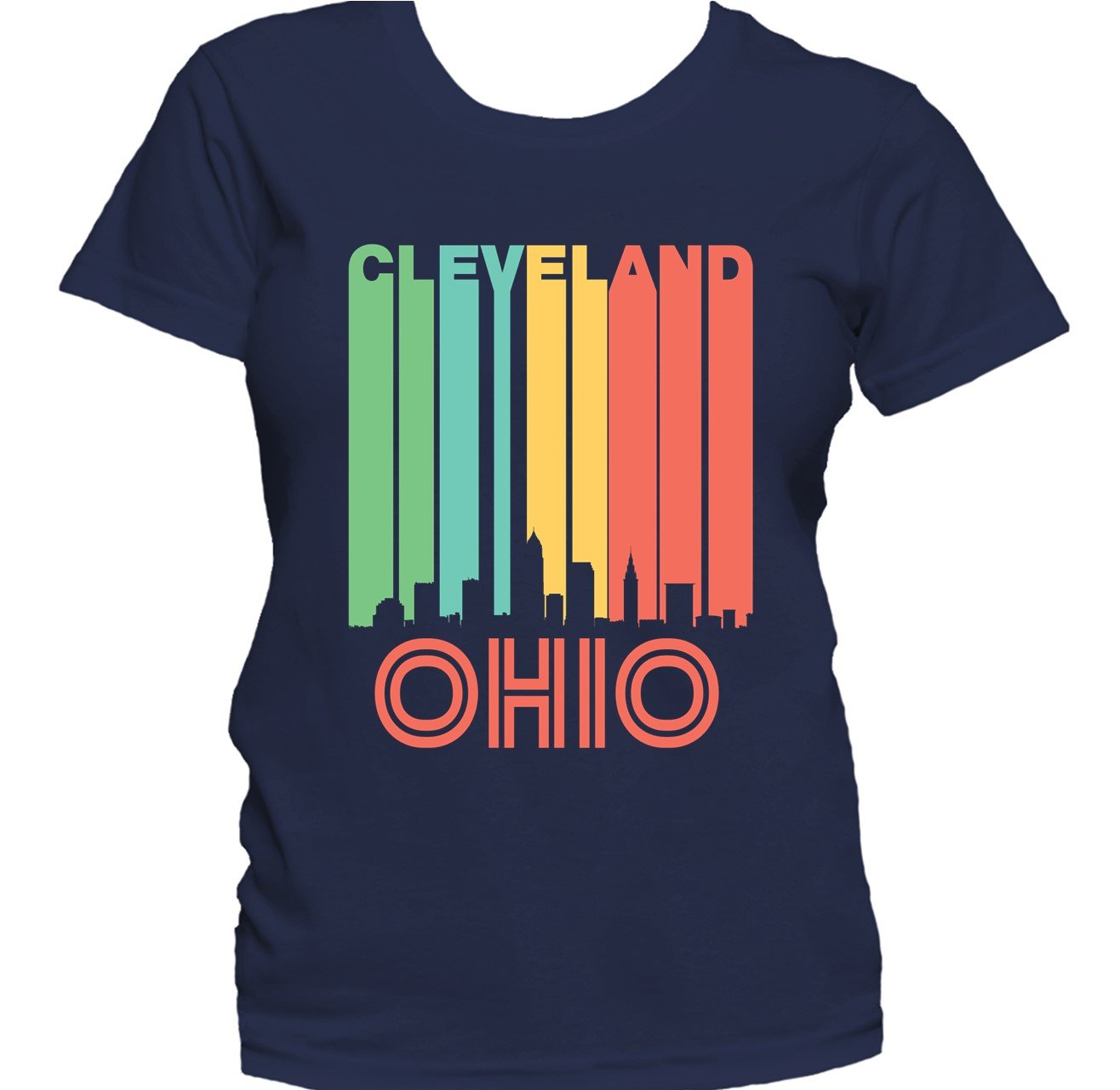 Retro 1970's Style Cleveland Ohio Cityscape Downtown Skyline Women's T-Shirt