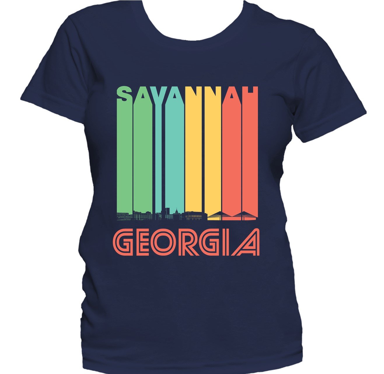 Retro 1970's Style Savannah Georgia Skyline Women's T-Shirt