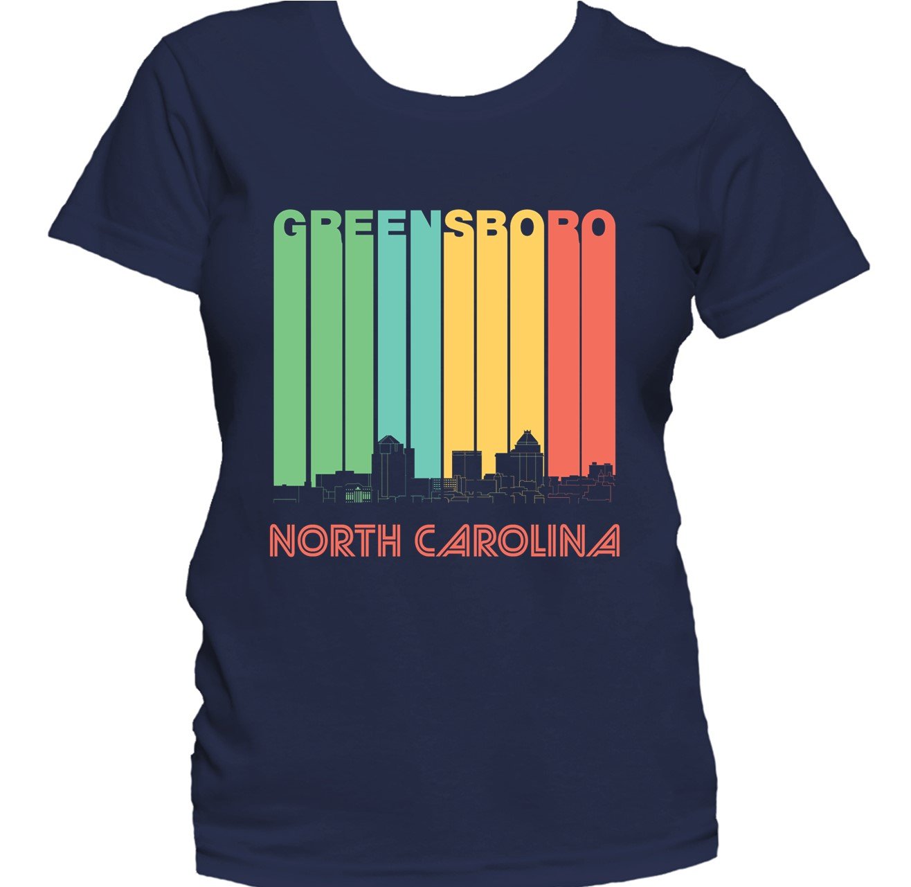 Retro 1970's Style Greensboro North Carolina Skyline Women's T-Shirt