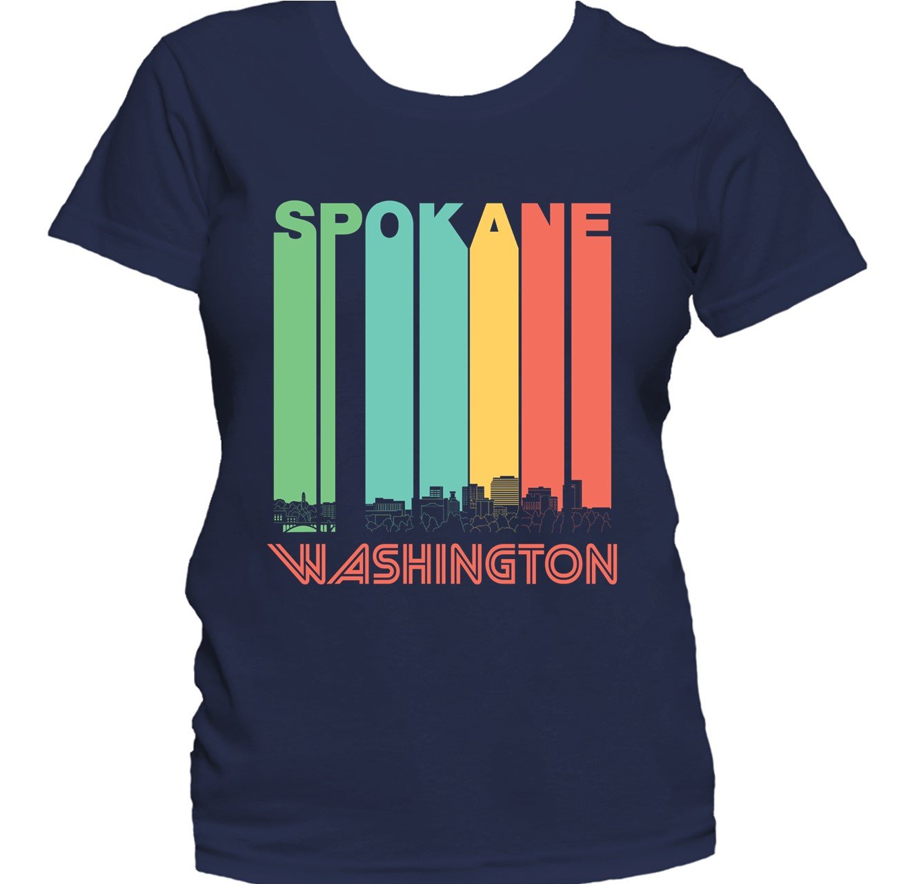 Retro 1970's Style Spokane Washington Skyline Women's T-Shirt