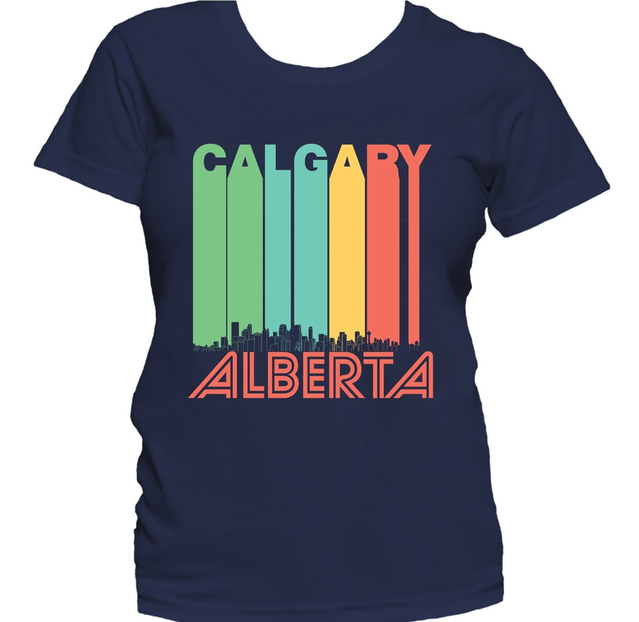 Retro 1970's Style Calgary Alberta Canada Skyline Cityscape Women's T-Shirt