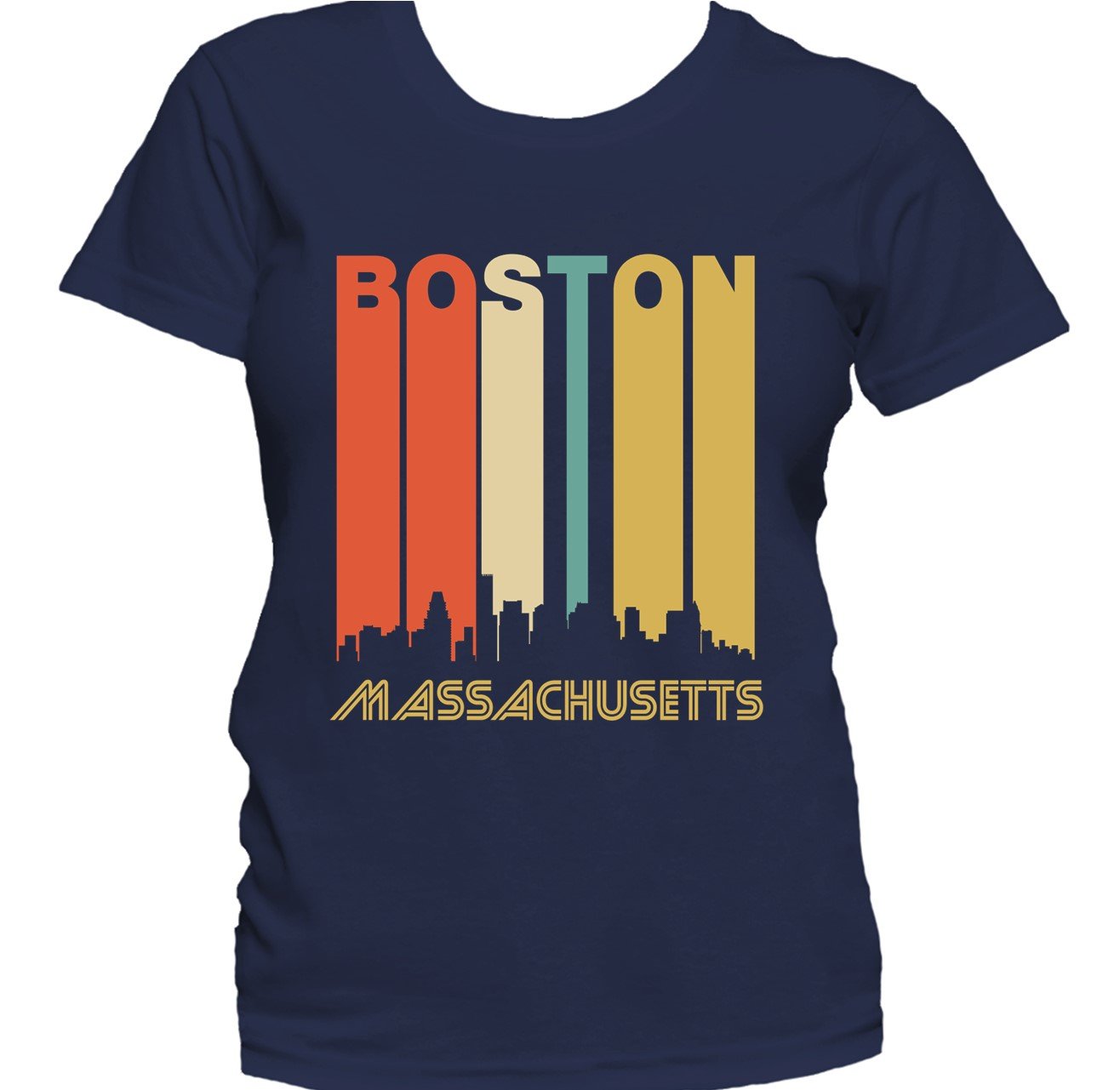 Retro 1970's Style Boston Massachusetts Cityscape Downtown Skyline Women's T-Shirt