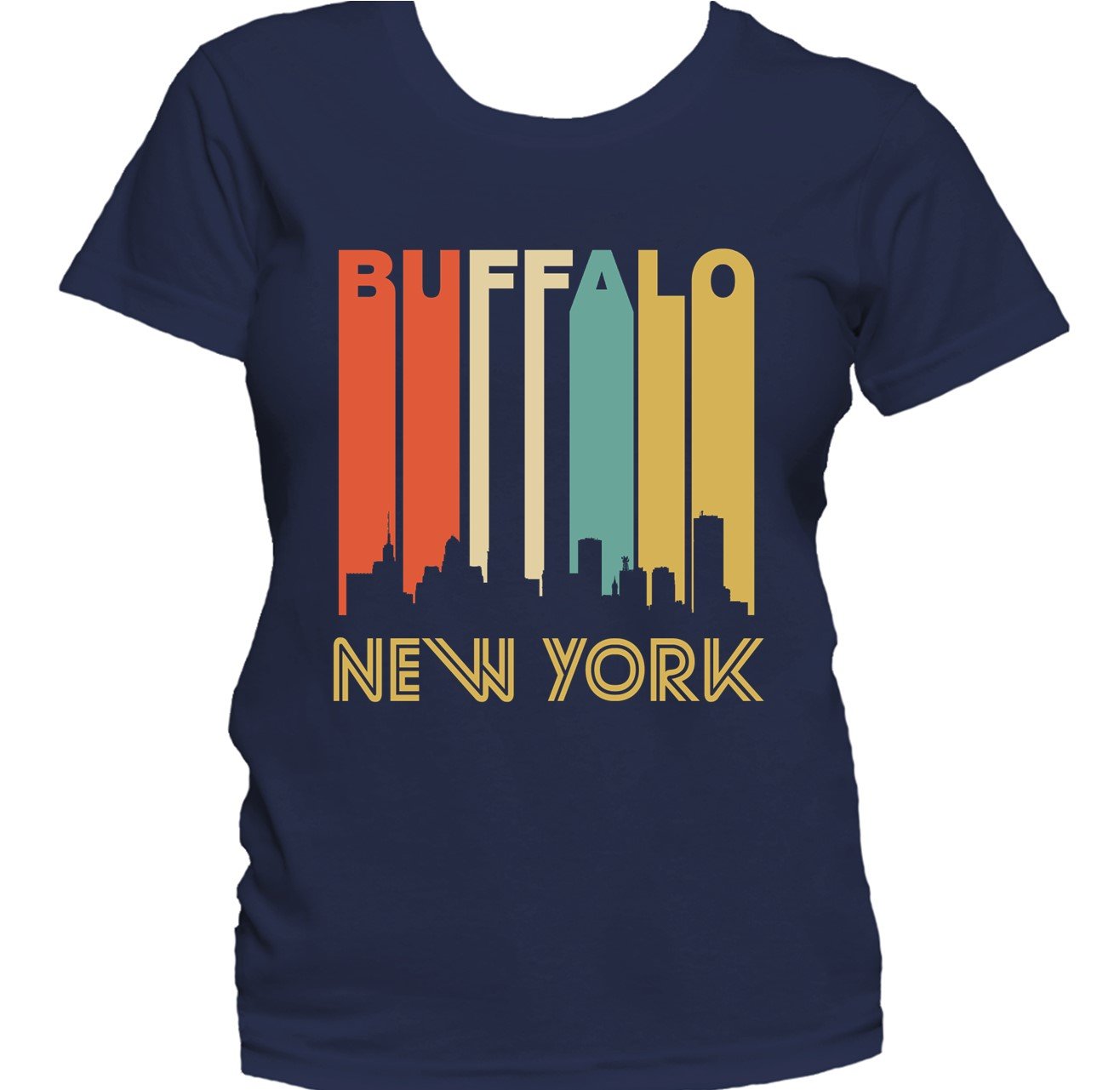 Retro 1970's Style Buffalo New York Cityscape Downtown Skyline Women's T-Shirt