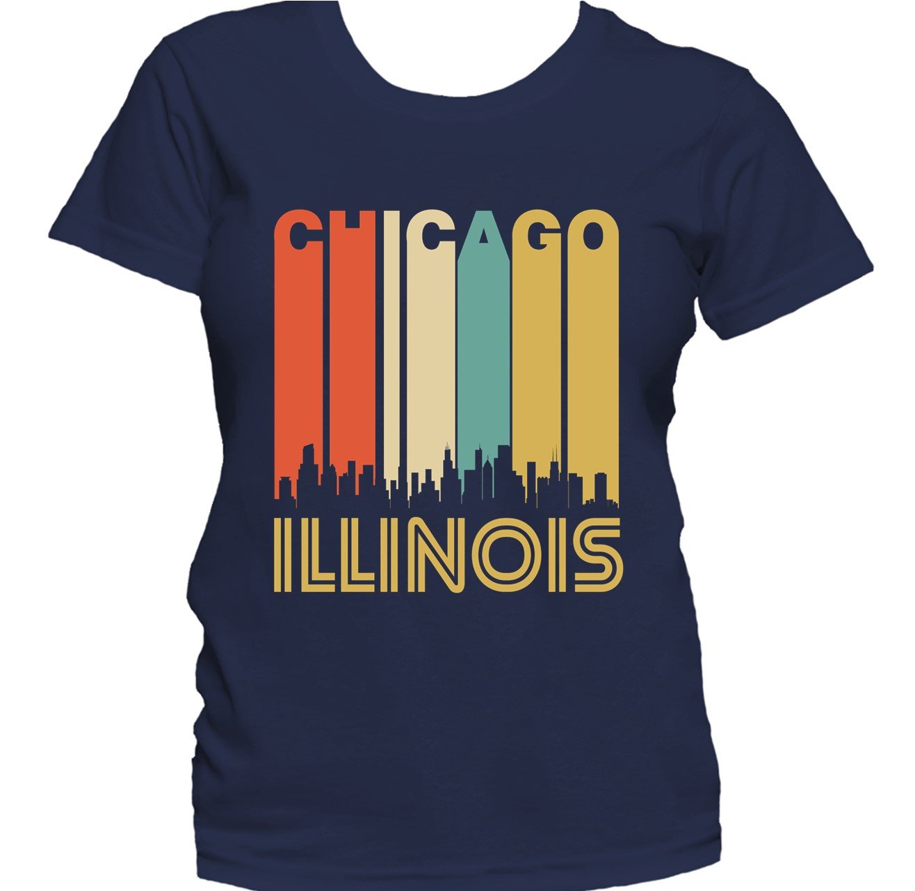 Retro 1970's Style Chicago Illinois Cityscape Downtown Skyline Women's T-Shirt