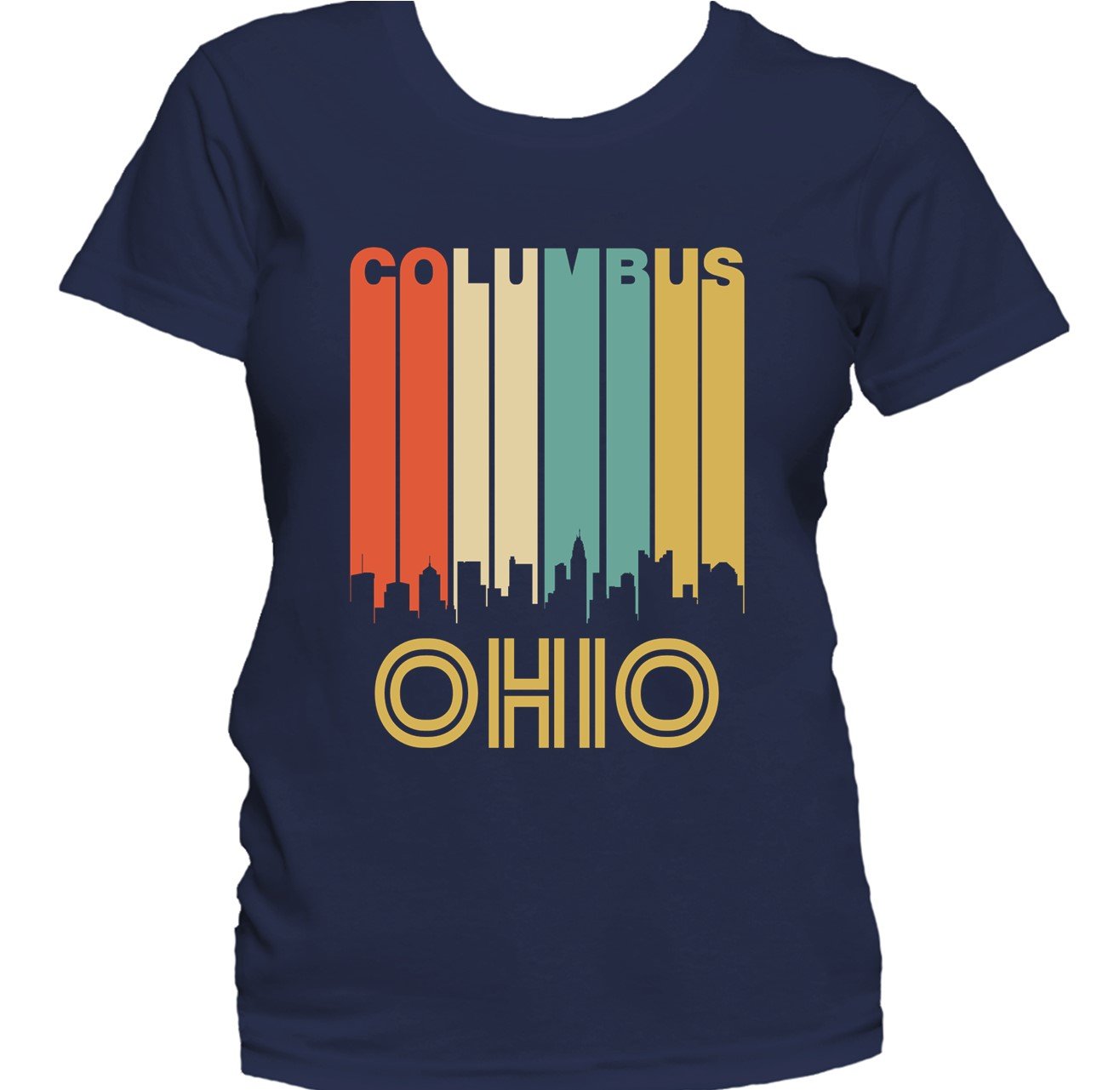 Retro 1970's Style Columbus Ohio Cityscape Downtown Skyline Women's T-Shirt