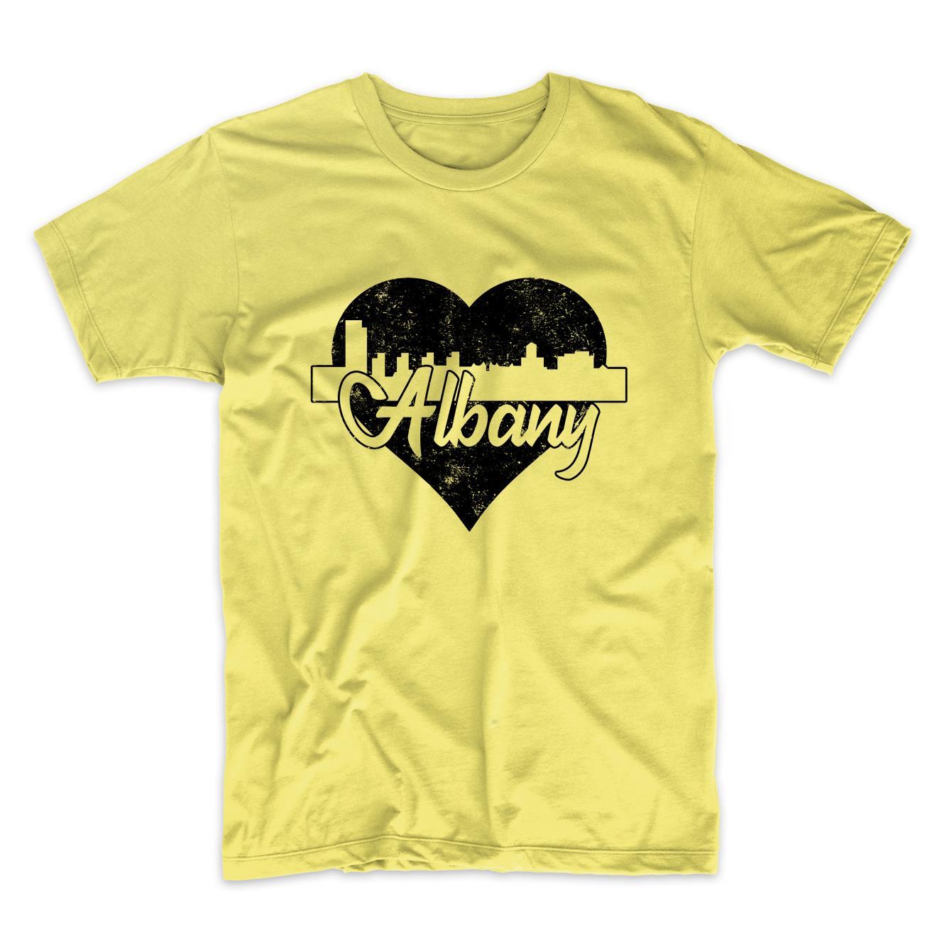 Retro Albany New York Skyline Heart Distressed T-Shirt