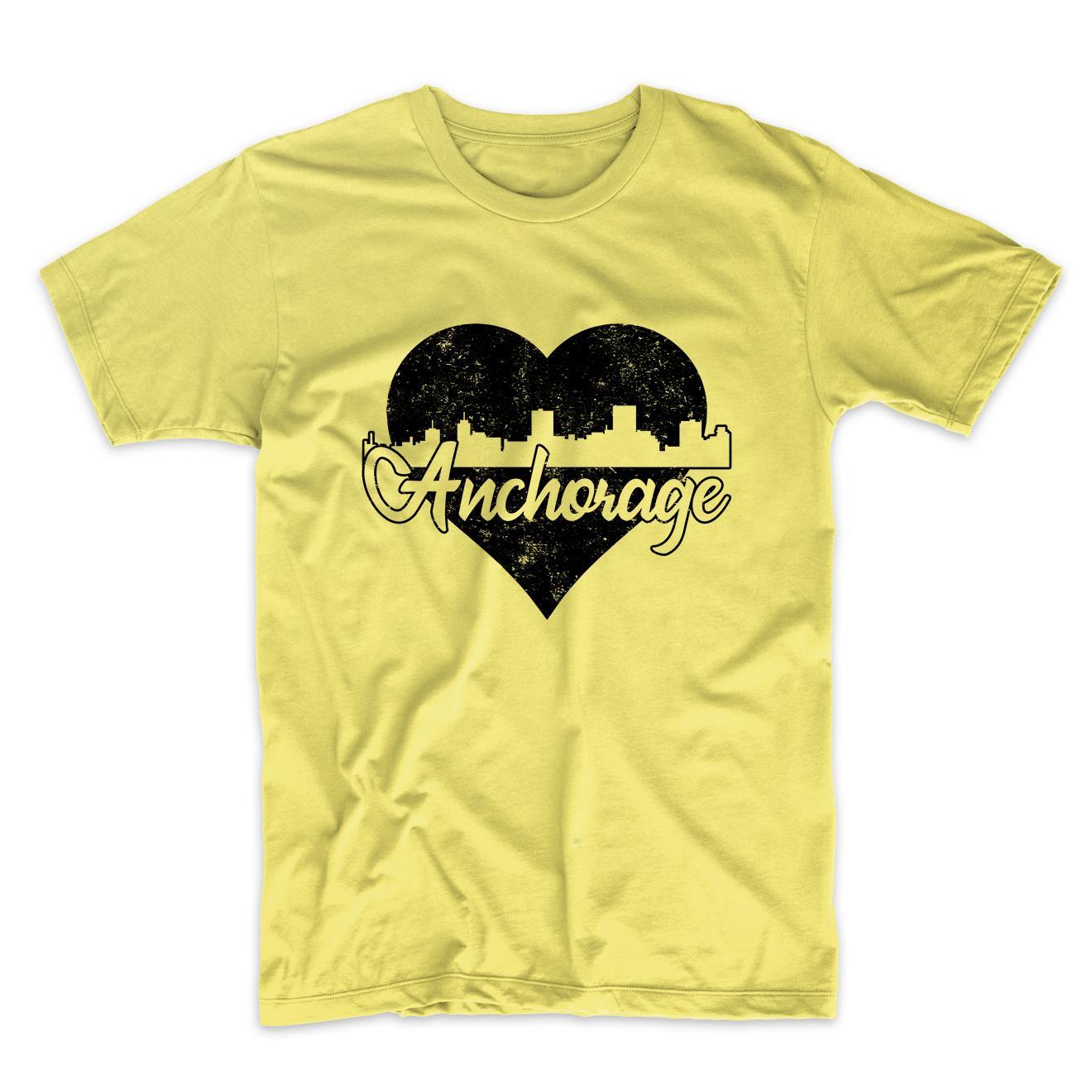 Retro Anchorage Alaska Skyline Heart Distressed T-Shirt