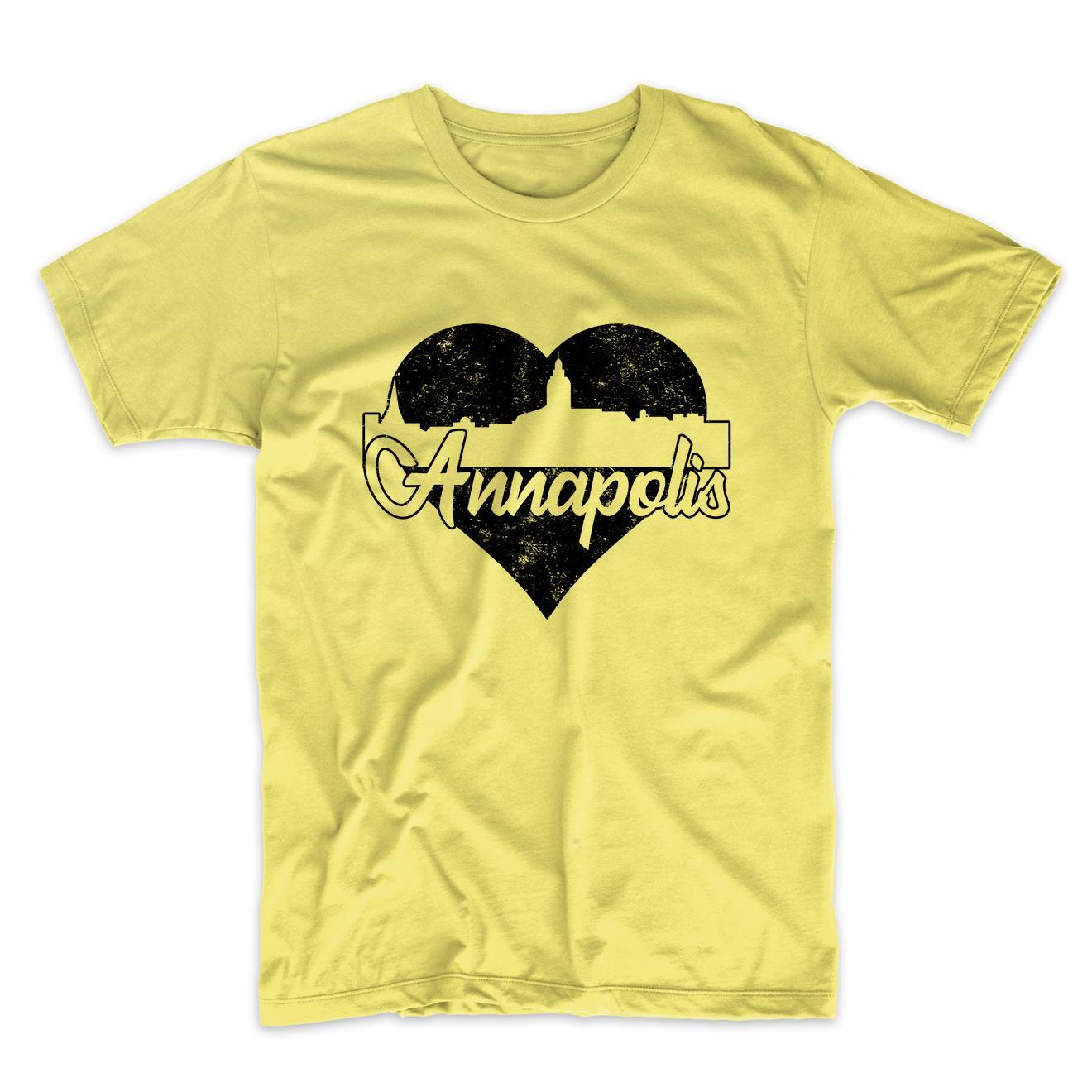 Retro Annapolis Maryland Skyline Heart Distressed T-Shirt