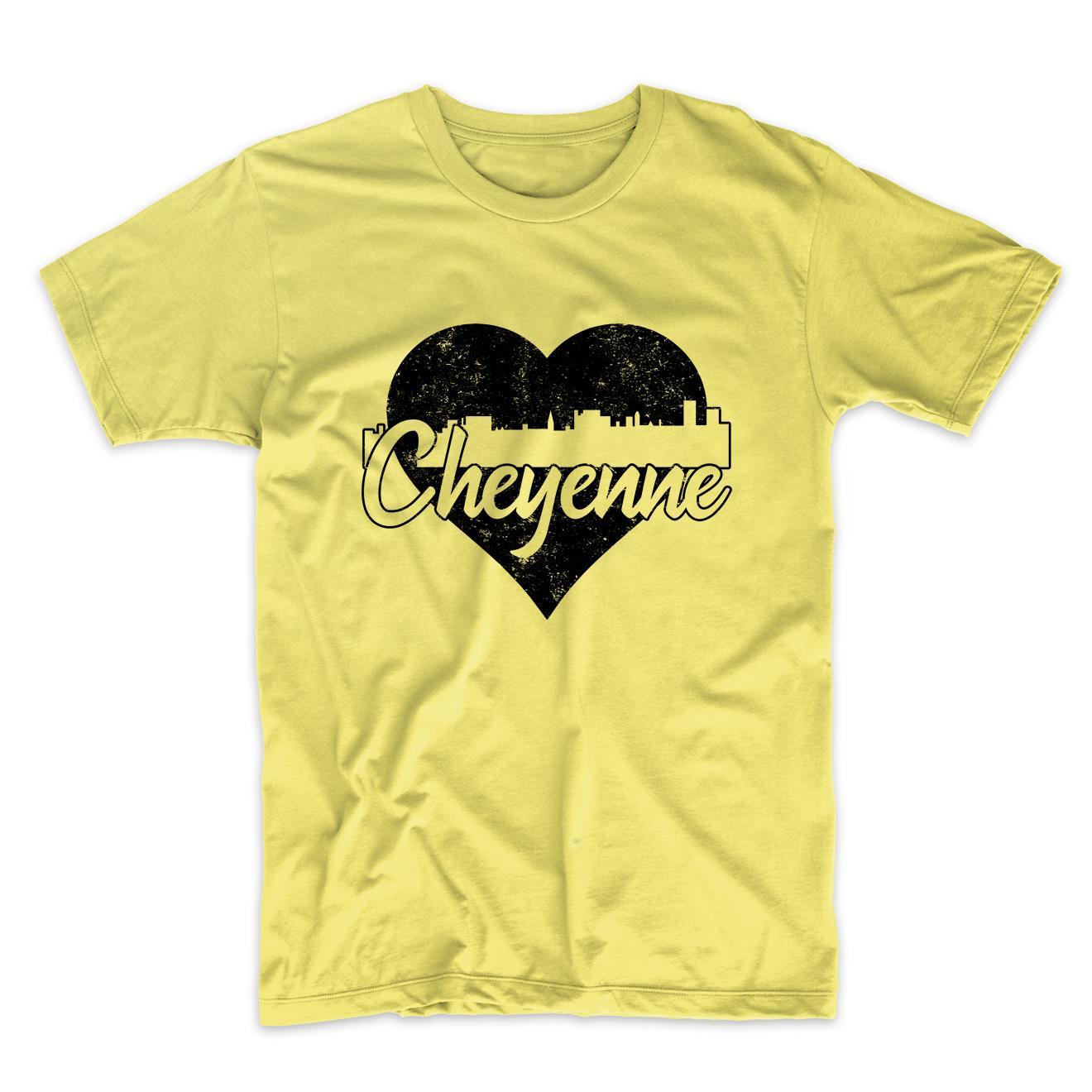 Retro Cheyenne Wyoming Skyline Heart Distressed T-Shirt