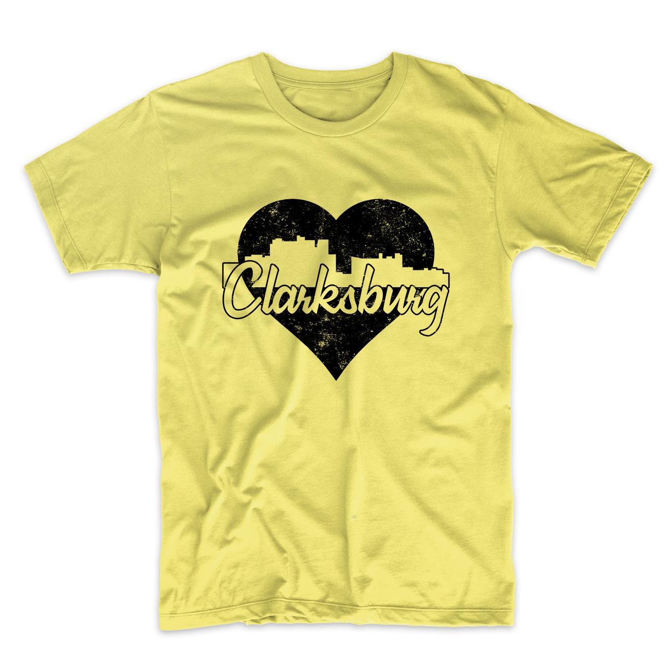 Retro Clarksburg West Virginia Skyline Heart Distressed T-Shirt