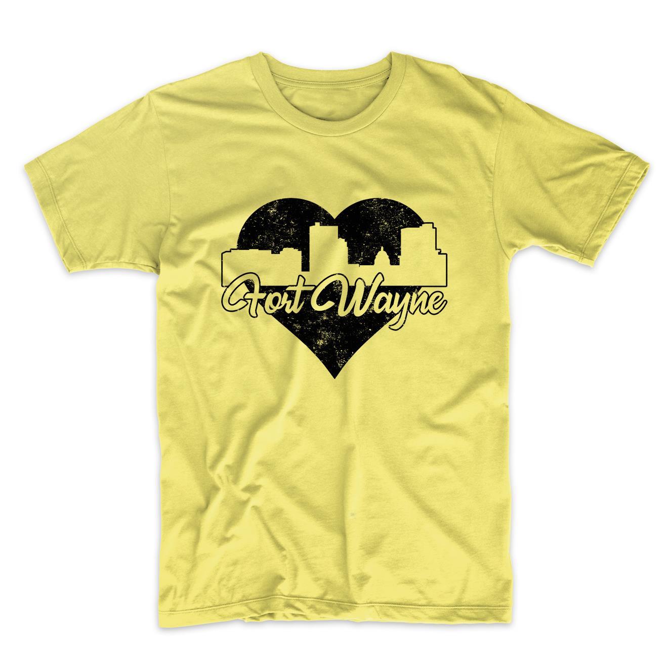 Retro Fort Wayne Indiana Skyline Heart Distressed T-Shirt