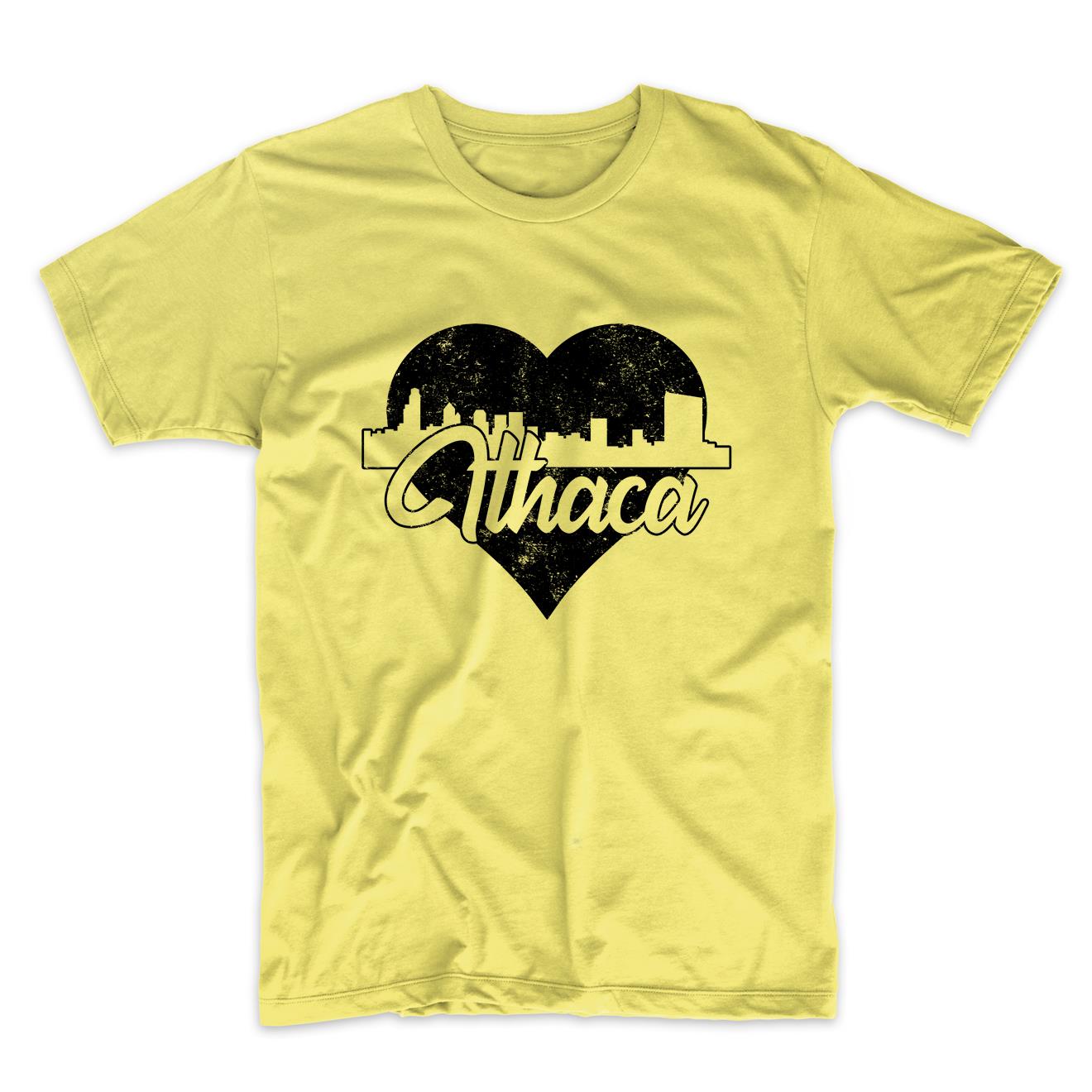 Retro Ithaca New York Skyline Heart Distressed T-Shirt