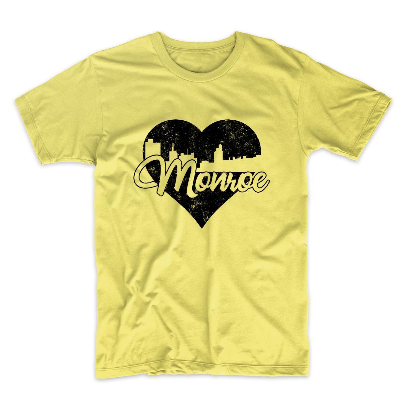 Retro Monroe Louisiana Skyline Heart Distressed T-Shirt