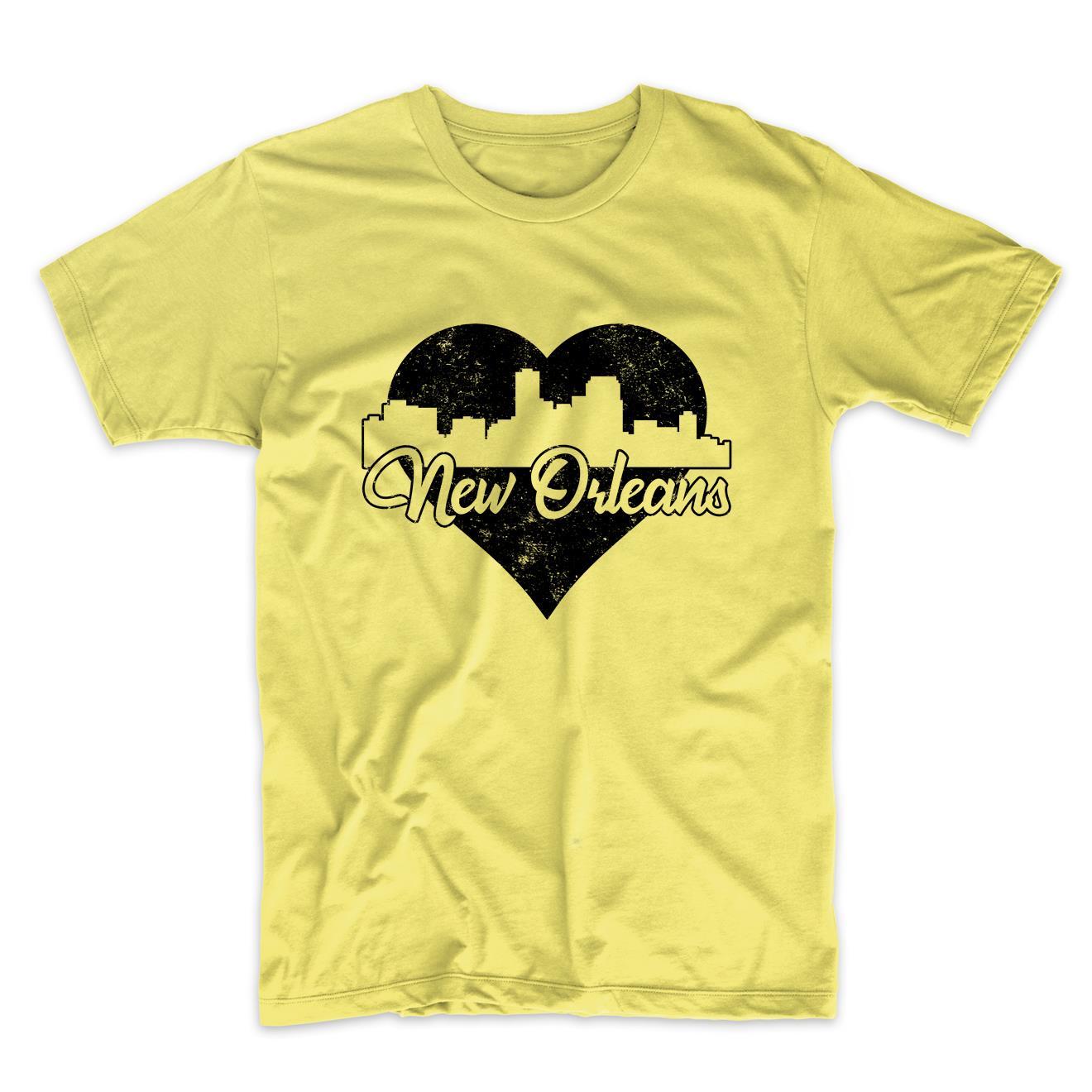 Retro New Orleans Louisiana Skyline Heart Distressed T-Shirt