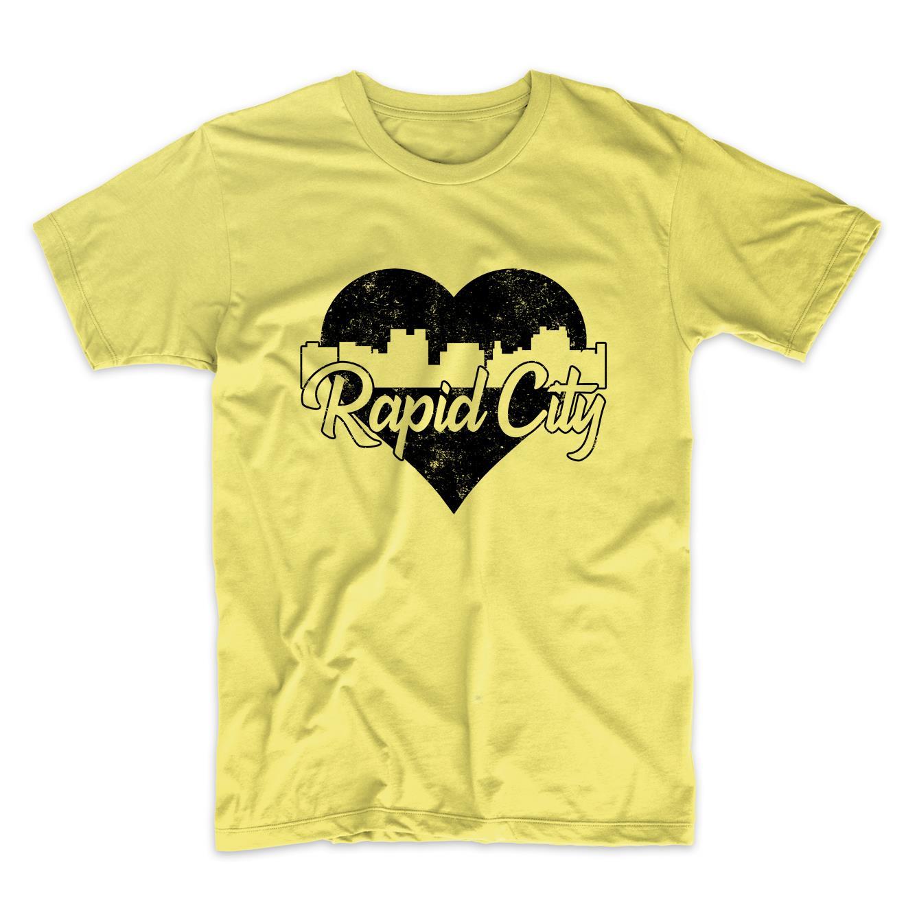 Retro Rapid City South Dakota Skyline Heart Distressed T-Shirt