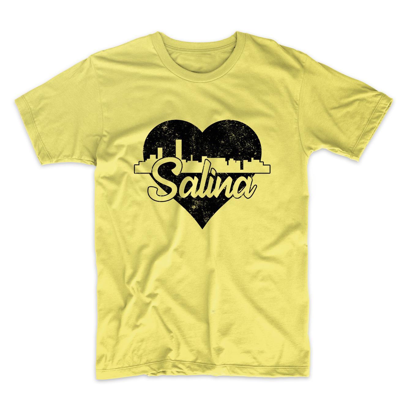 Retro Salina Kansas Skyline Heart Distressed T-Shirt