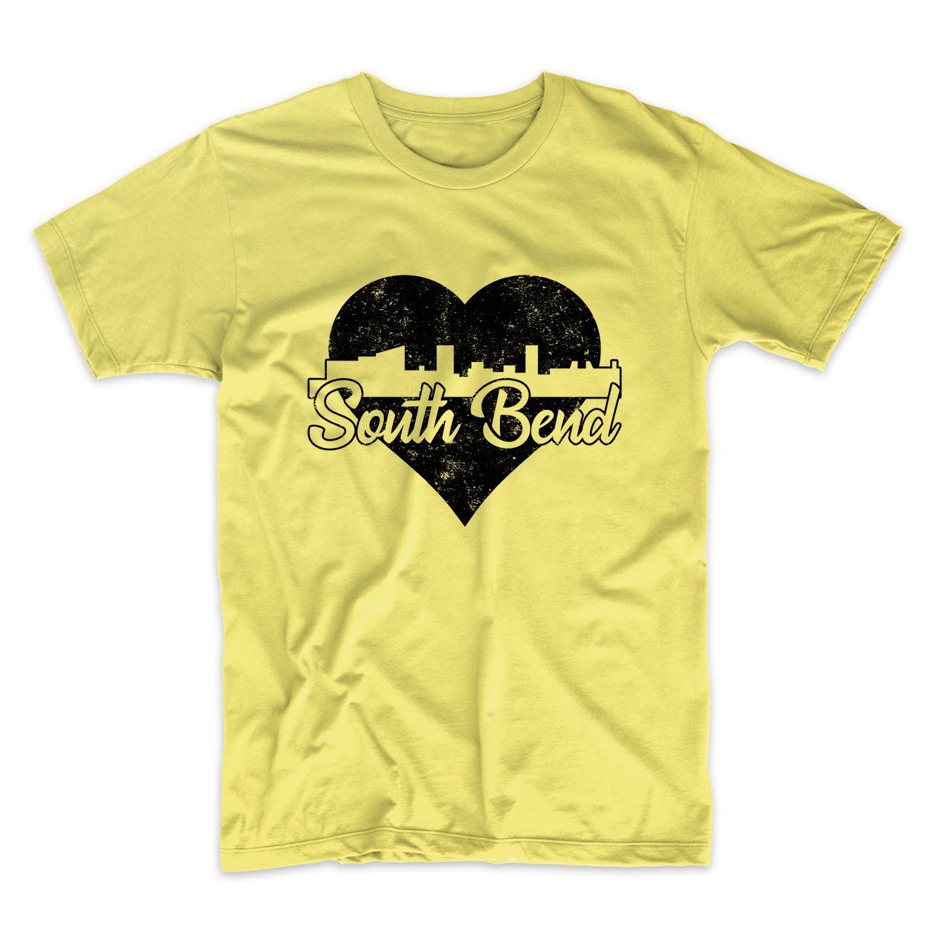 Retro South Bend Indiana Skyline Heart Distressed T-Shirt