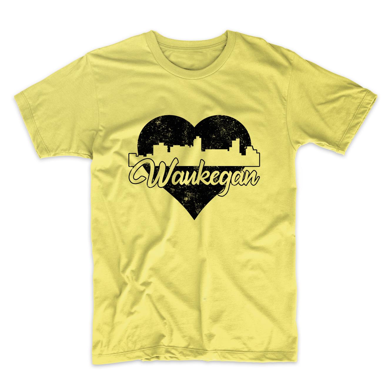 Retro Waukegan Illinois Skyline Heart Distressed T-Shirt