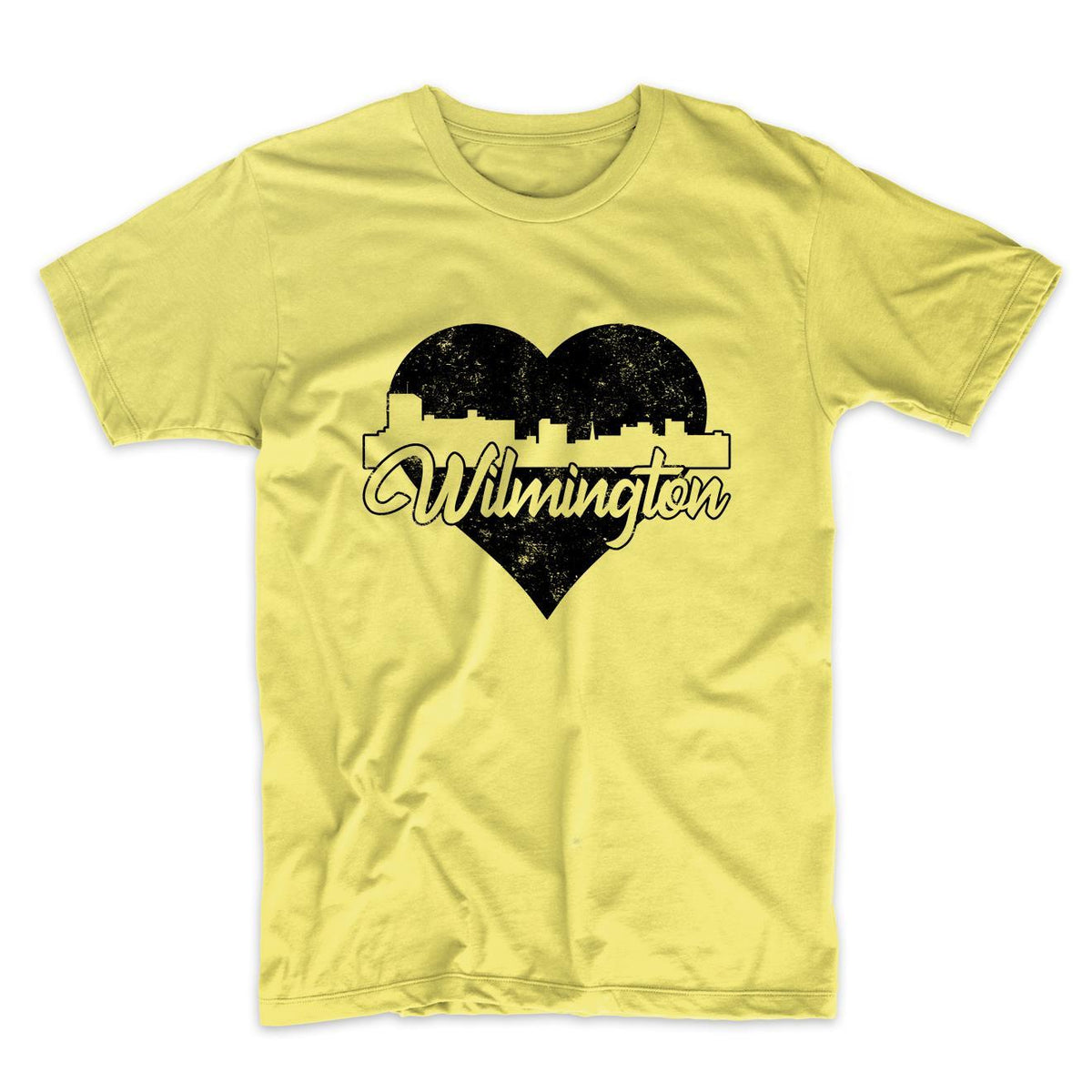 Retro Wilmington North Carolina Skyline Heart Distressed T-Shirt